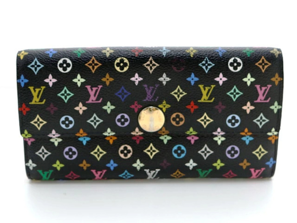 LOUIS VUITTON Portefeuille Sarah Multicolor Noir Black around Long Wallet